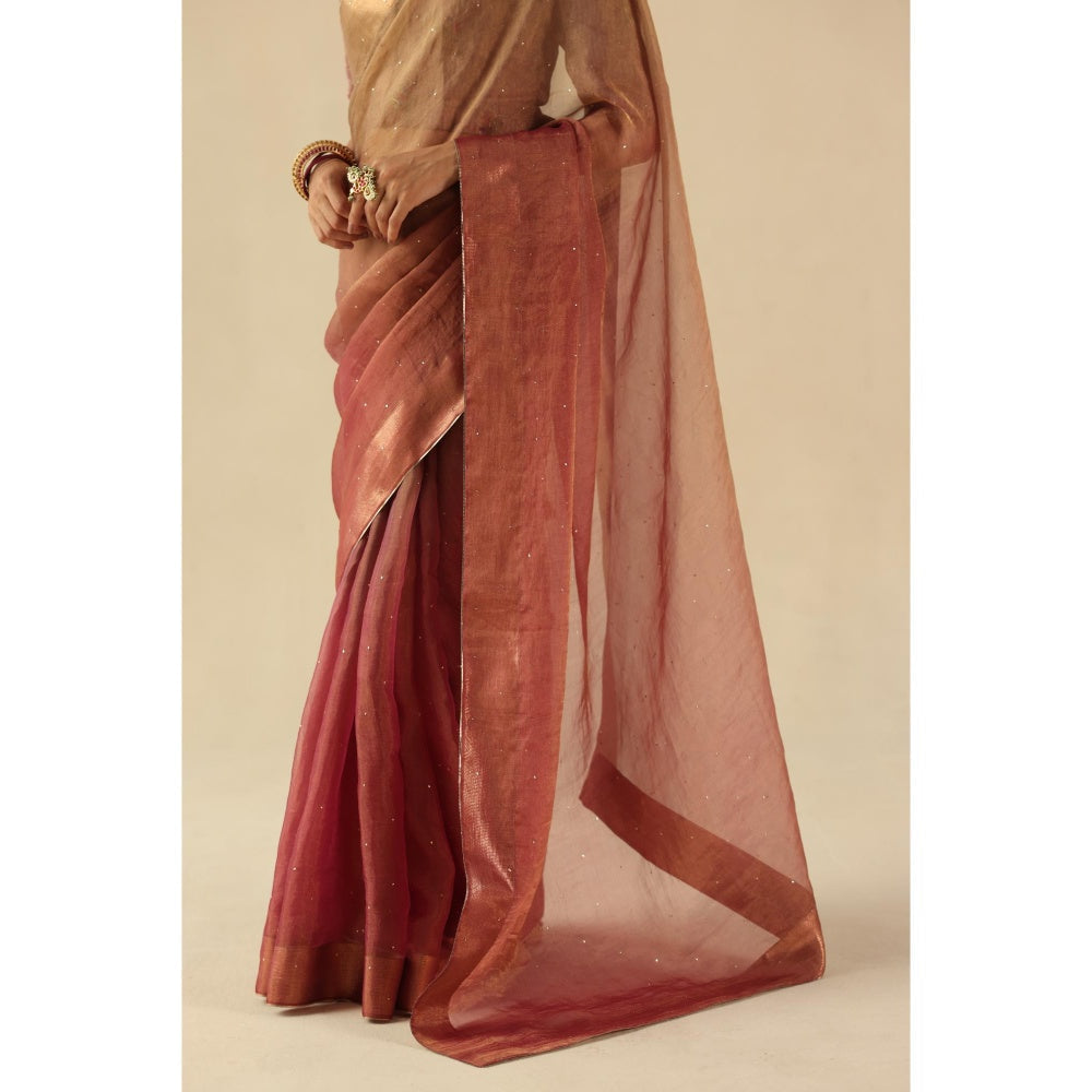 Begum Pret Peach Taj Gul Saree with Stitched Blouse