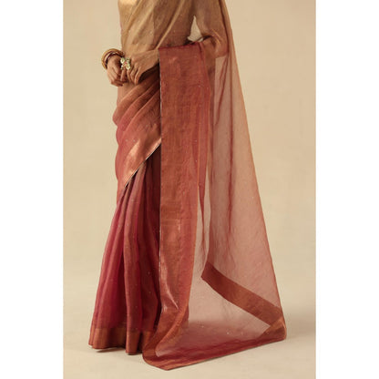 Begum Pret Peach Taj Gul Saree with Stitched Blouse