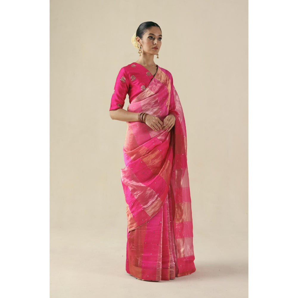Begum Pret Pink Amber Saree with Stitched Blouse