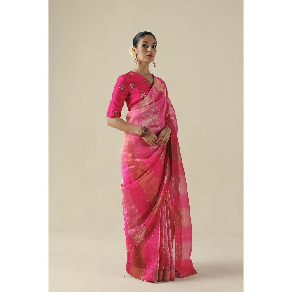 Begum Pret Pink Amber Saree with Stitched Blouse