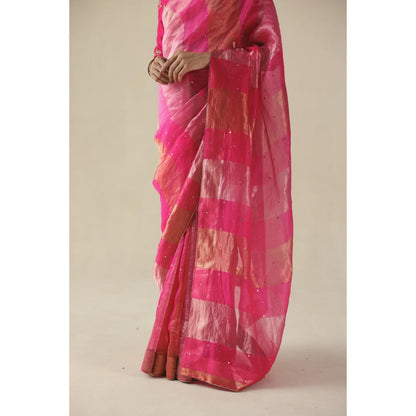 Begum Pret Pink Amber Saree with Stitched Blouse