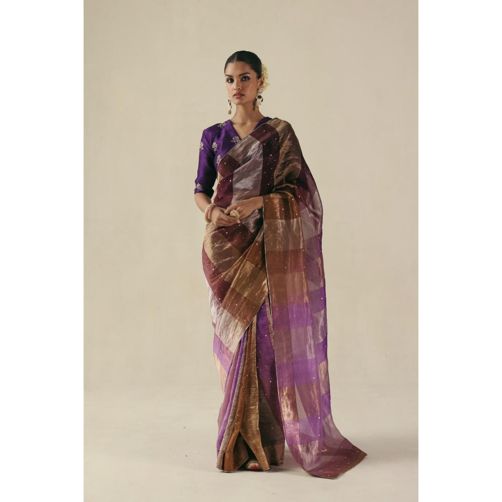 Begum Pret Purple Amber Saree with Stitched Blouse