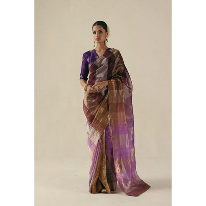 Begum Pret Purple Amber Saree with Stitched Blouse