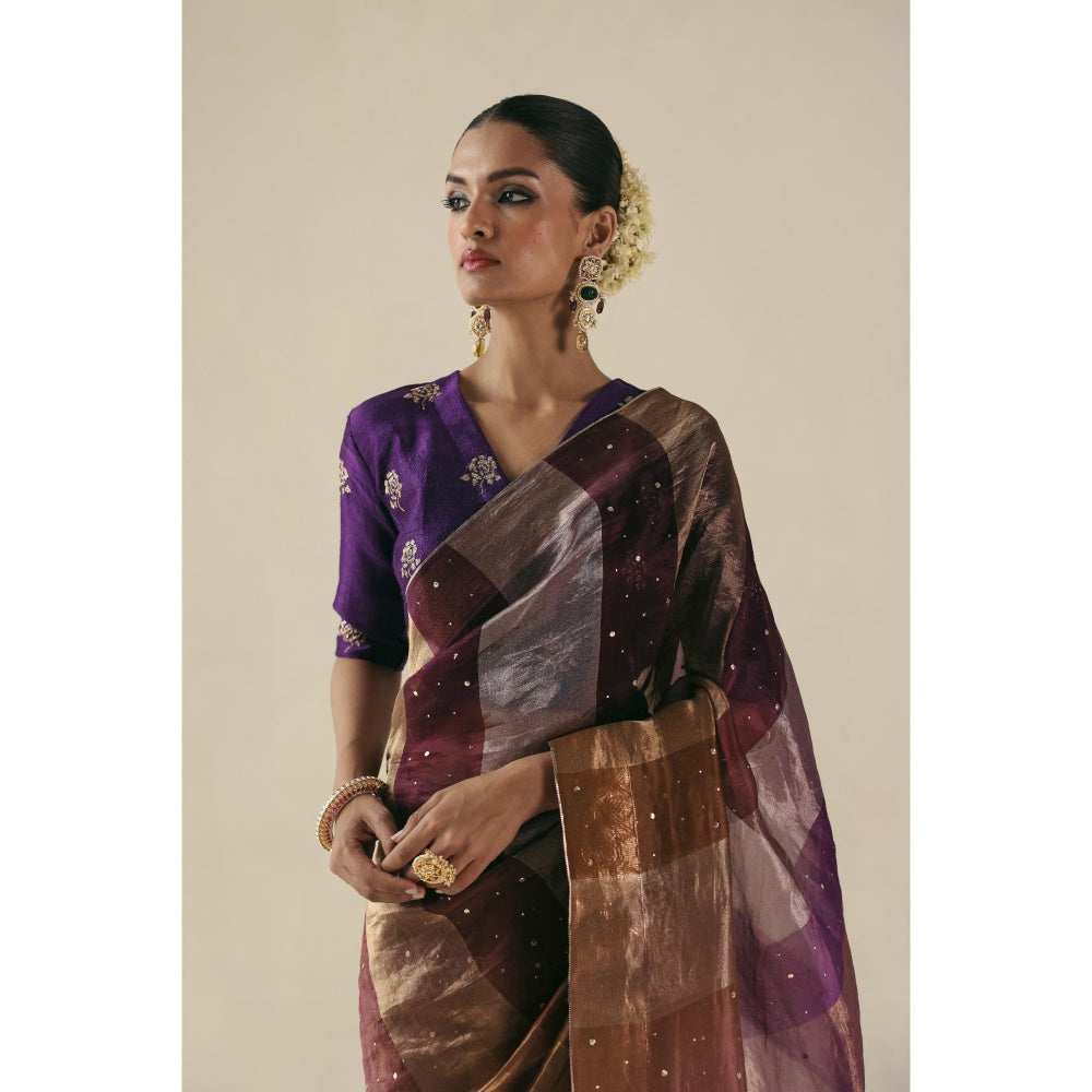 Begum Pret Purple Amber Saree with Stitched Blouse