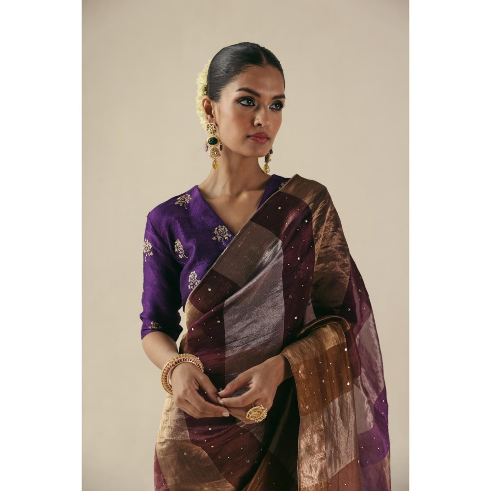 Begum Pret Purple Amber Saree with Stitched Blouse