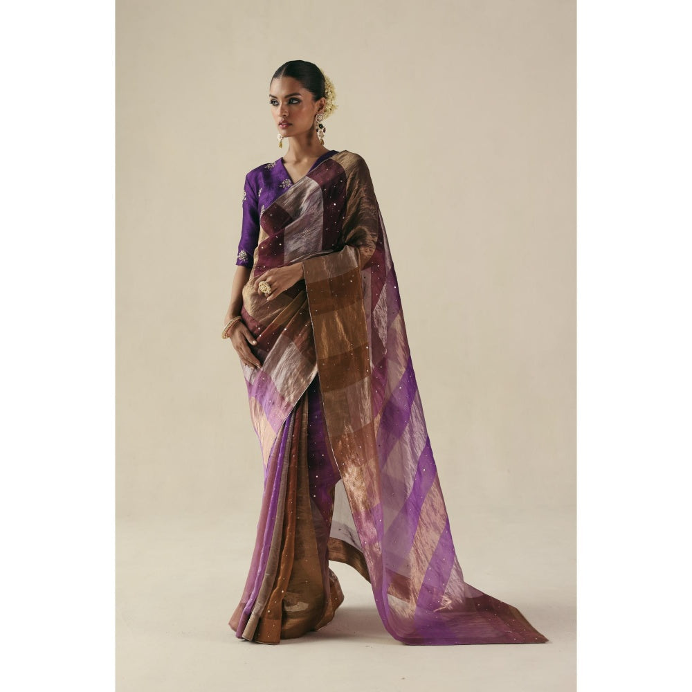 Begum Pret Purple Amber Saree with Stitched Blouse