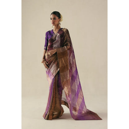 Begum Pret Purple Amber Saree with Stitched Blouse