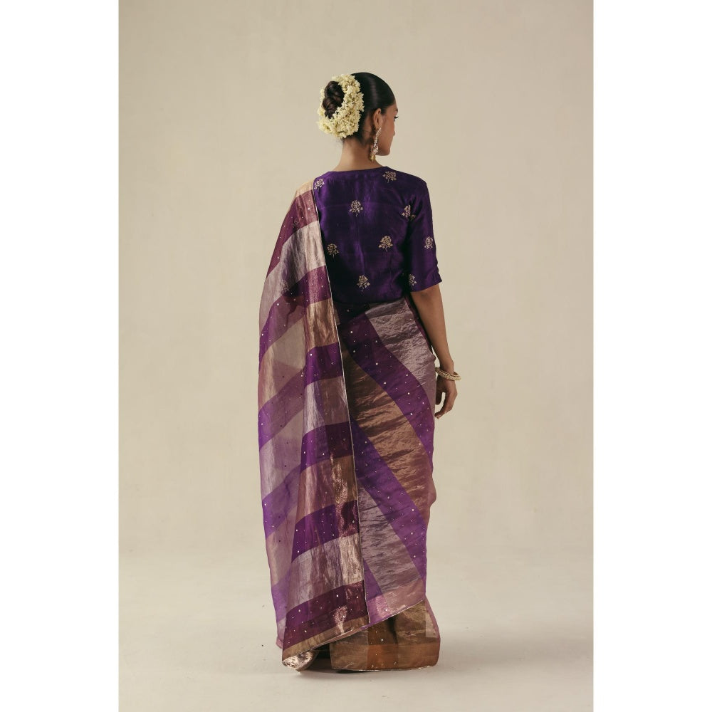 Begum Pret Purple Amber Saree with Stitched Blouse
