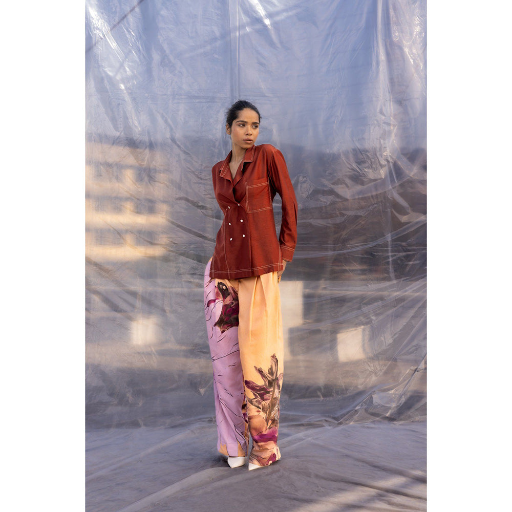 BENNCH Peach Dahlia Pant & Brown Shirt (Set of 2)