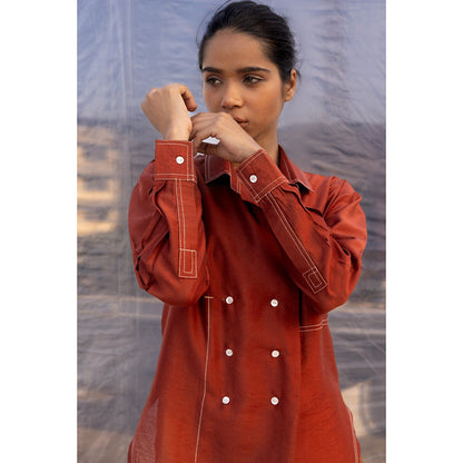 BENNCH Peach Dahlia Pant & Brown Shirt (Set of 2)