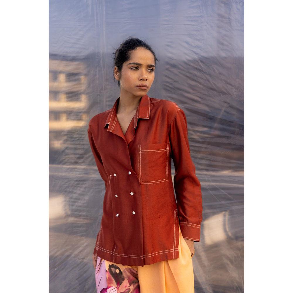 BENNCH Peach Dahlia Pant & Brown Shirt (Set of 2)