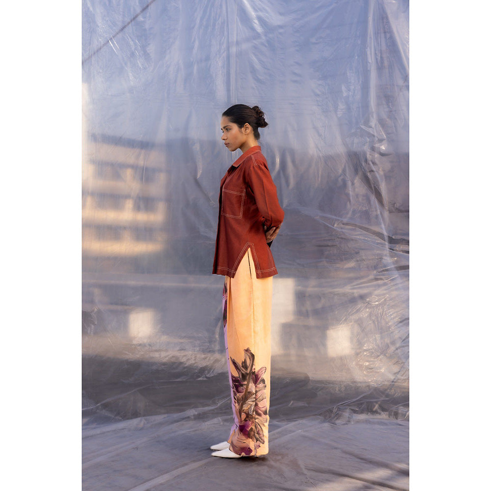 BENNCH Peach Dahlia Pant & Brown Shirt (Set of 2)