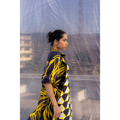 BENNCH Navy String Silk Trench Knee Length Dress (Set of 3)