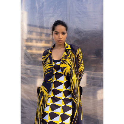 BENNCH Navy String Silk Trench Knee Length Dress (Set of 3)