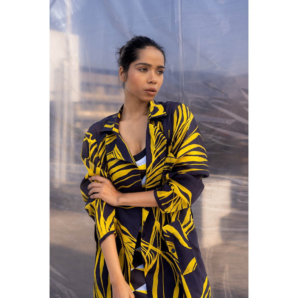 BENNCH Navy String Silk Trench Knee Length Dress (Set of 3)