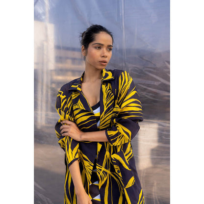 BENNCH Navy String Silk Trench Knee Length Dress (Set of 3)