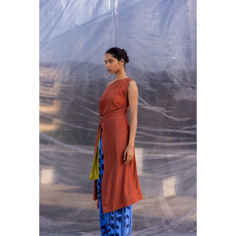 BENNCH Brown Yellow Knot Top