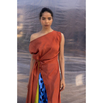 BENNCH Brown Yellow Knot Top