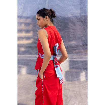 BENNCH Red Waist Coat & Pant (Set of 2)