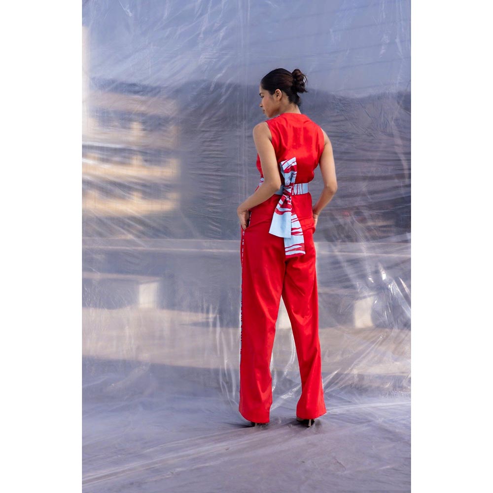 BENNCH Red Waist Coat & Pant (Set of 2)