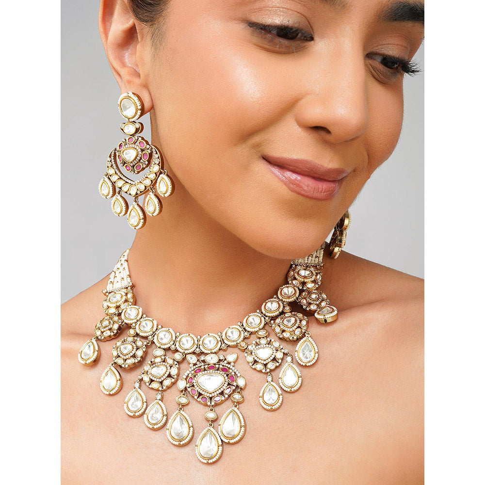 Beryachi Pink Inaya Kundan Polki Necklace with Earrings & Maangtikka