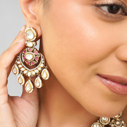 Beryachi Pink Inaya Kundan Polki Necklace with Earrings & Maangtikka