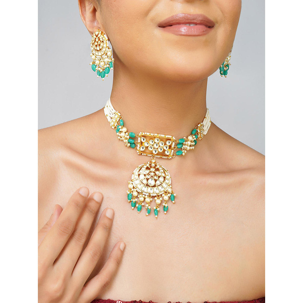 Beryachi Ira Panchi Kundan Choker Necklace with Earrings