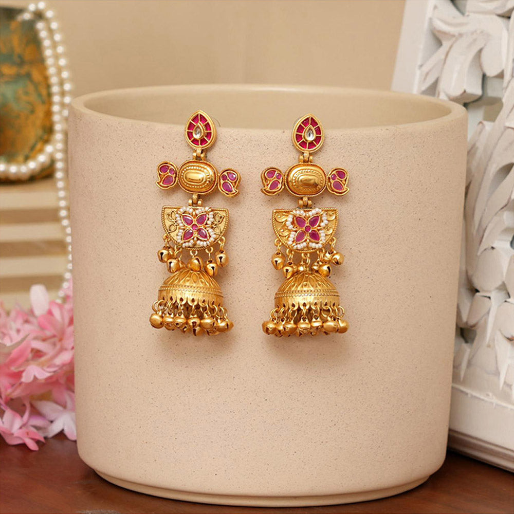 Beryachi Aaradhya Designer Kundan Jhumka - Pink