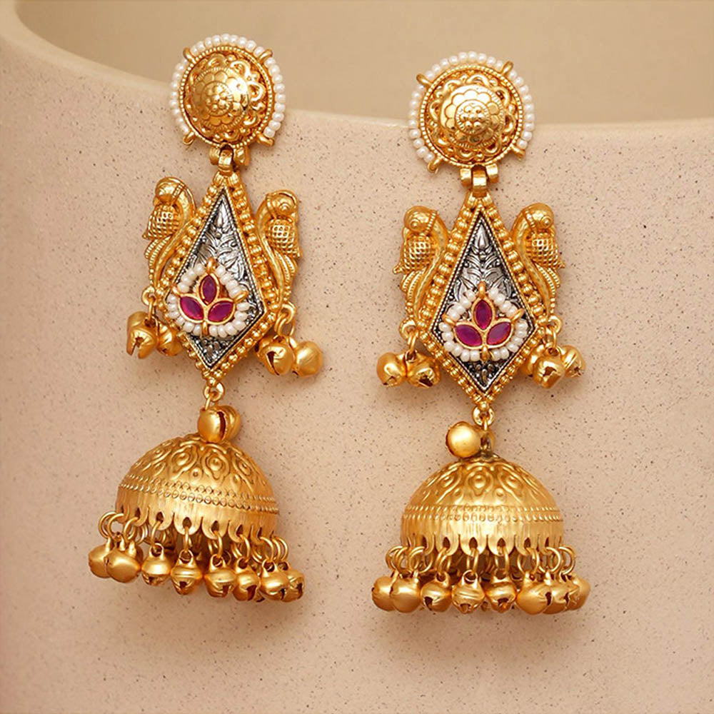 Beryachi Vaishnavi Kundan Jhumka Earrings - Pink