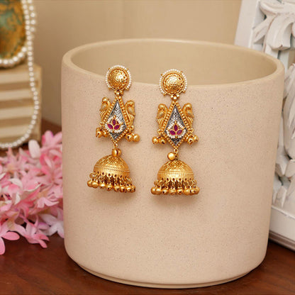 Beryachi Vaishnavi Kundan Jhumka Earrings - Pink