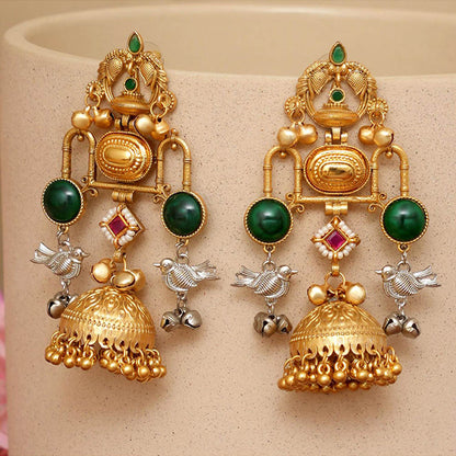 Beryachi Aaradhya Designer Kundan Jhumka - Green