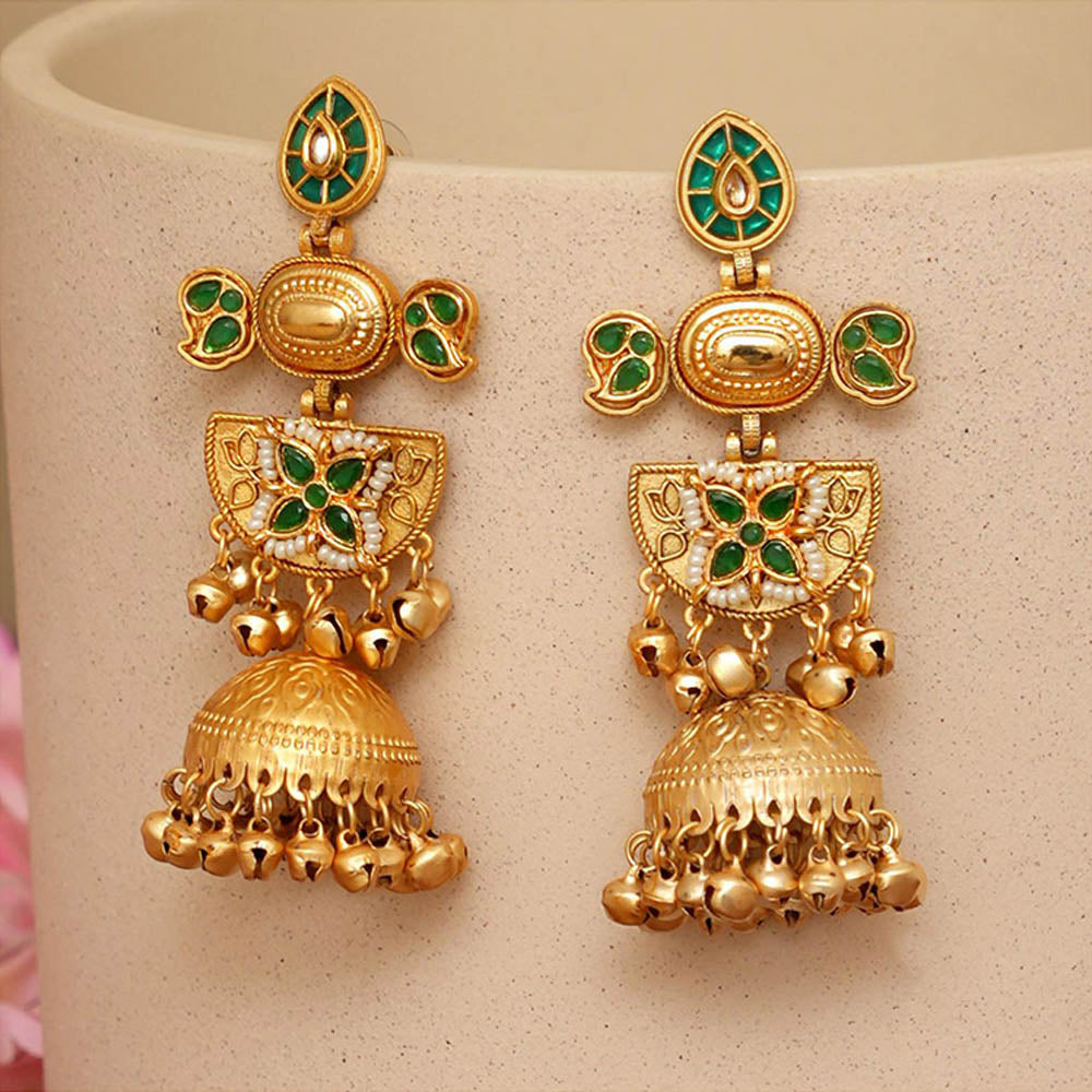 Beryachi Aaradhya Designer Kundan Jhumka - Green