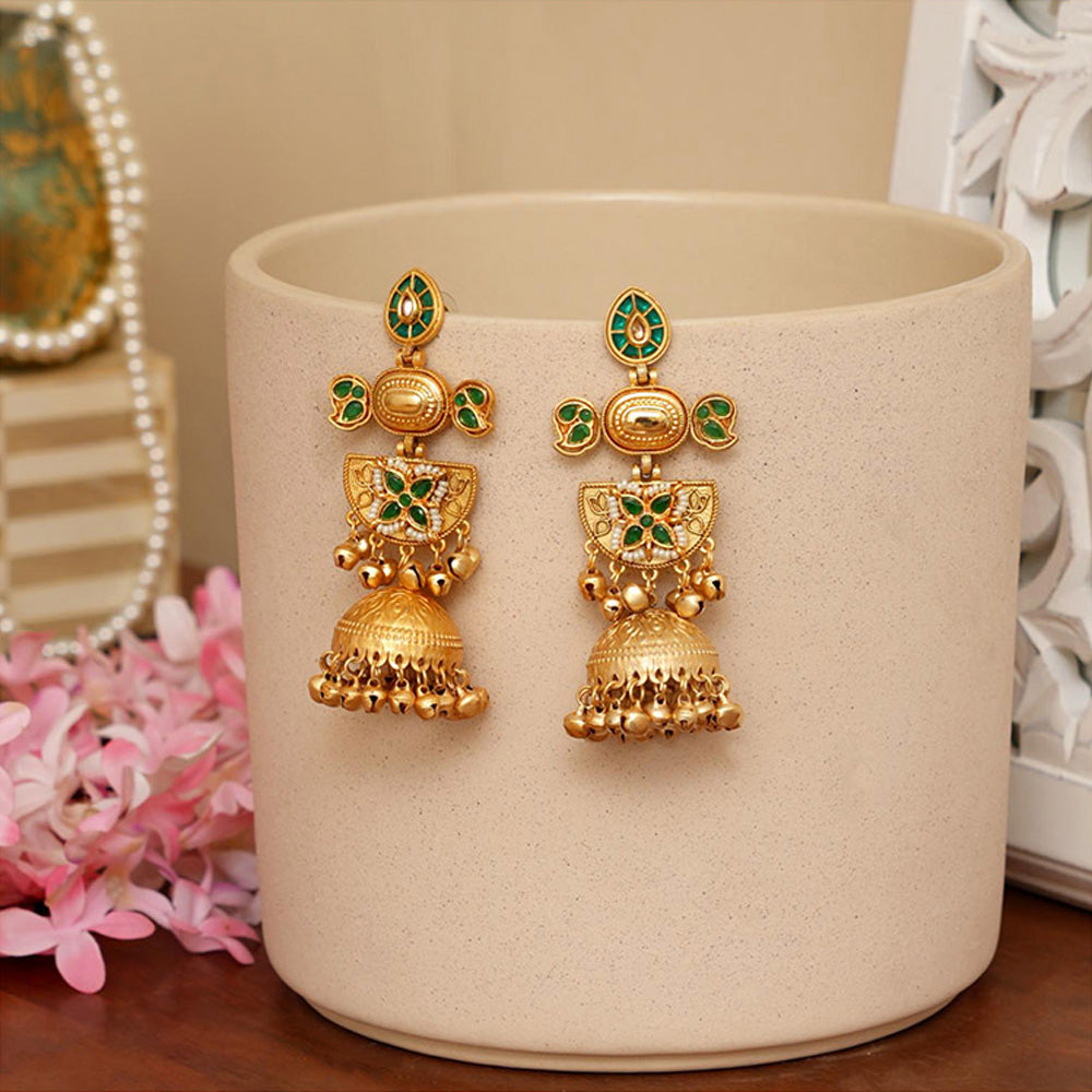 Beryachi Aaradhya Designer Kundan Jhumka - Green
