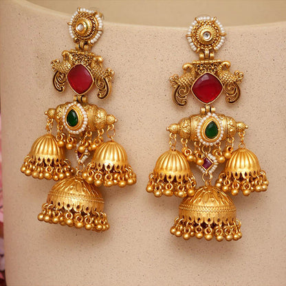 Beryachi Anvika Ruby Emerald Jhumka - Pink