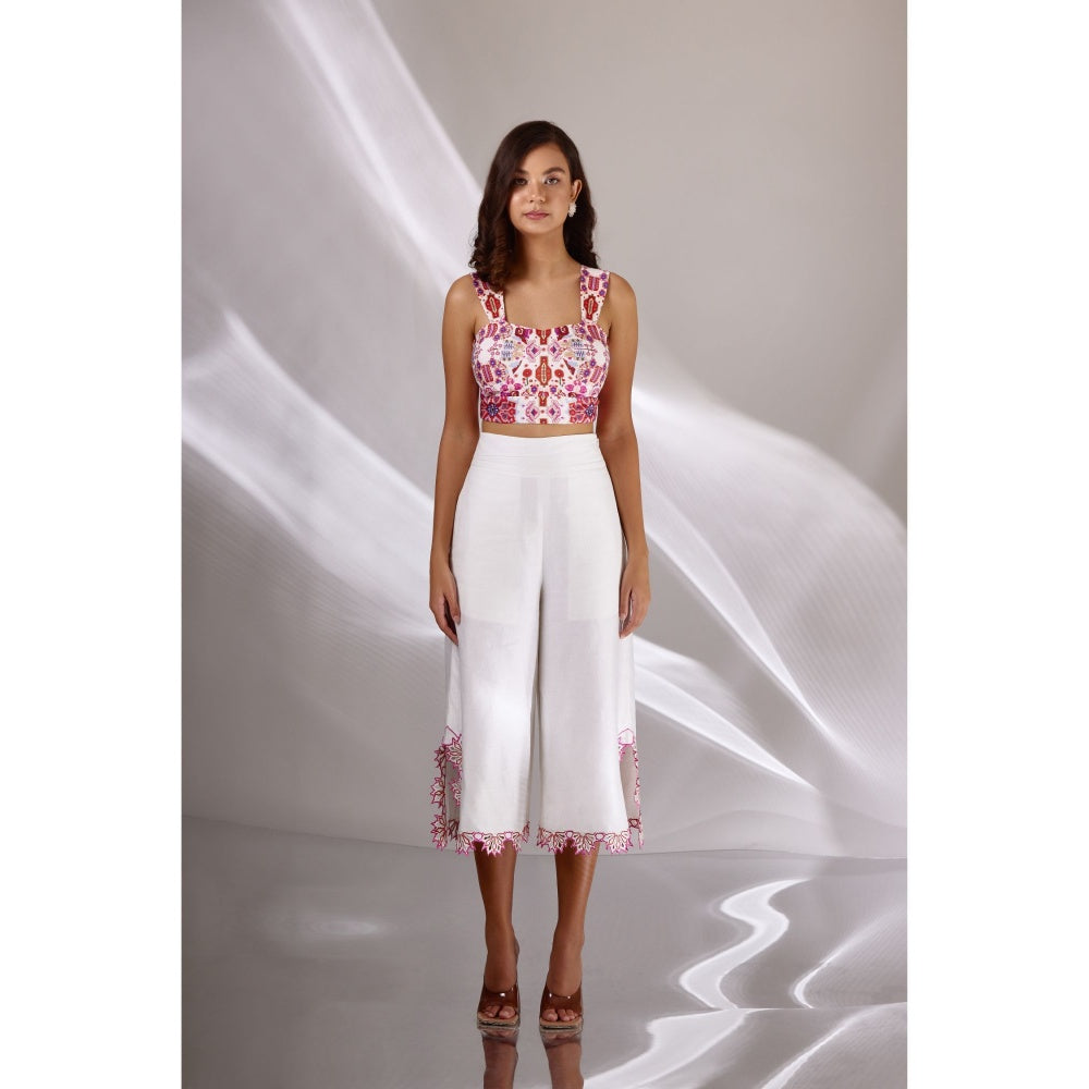 BETRUE White Chanderi Silk Embroidered Culottes