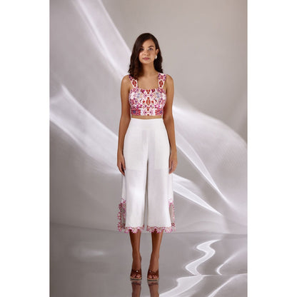 BETRUE White Chanderi Silk Embroidered Culottes