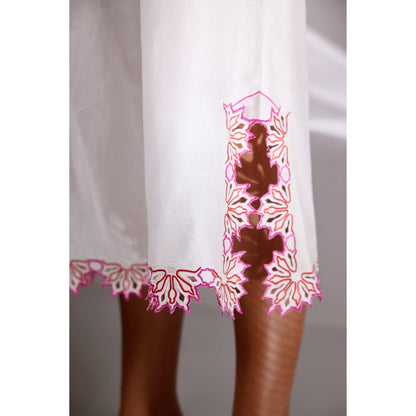 BETRUE White Chanderi Silk Embroidered Culottes