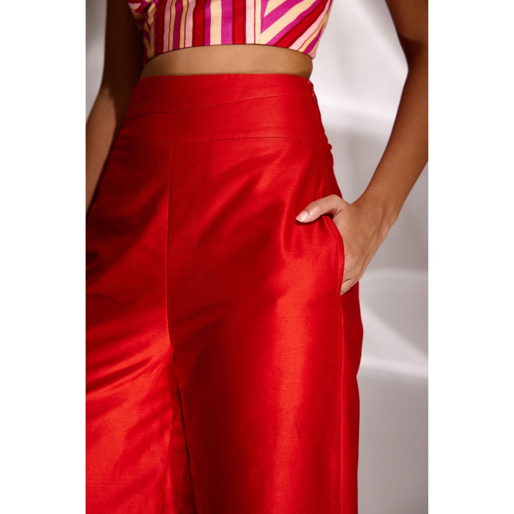 BETRUE Red Chanderi Silk Wide Leg Culottes