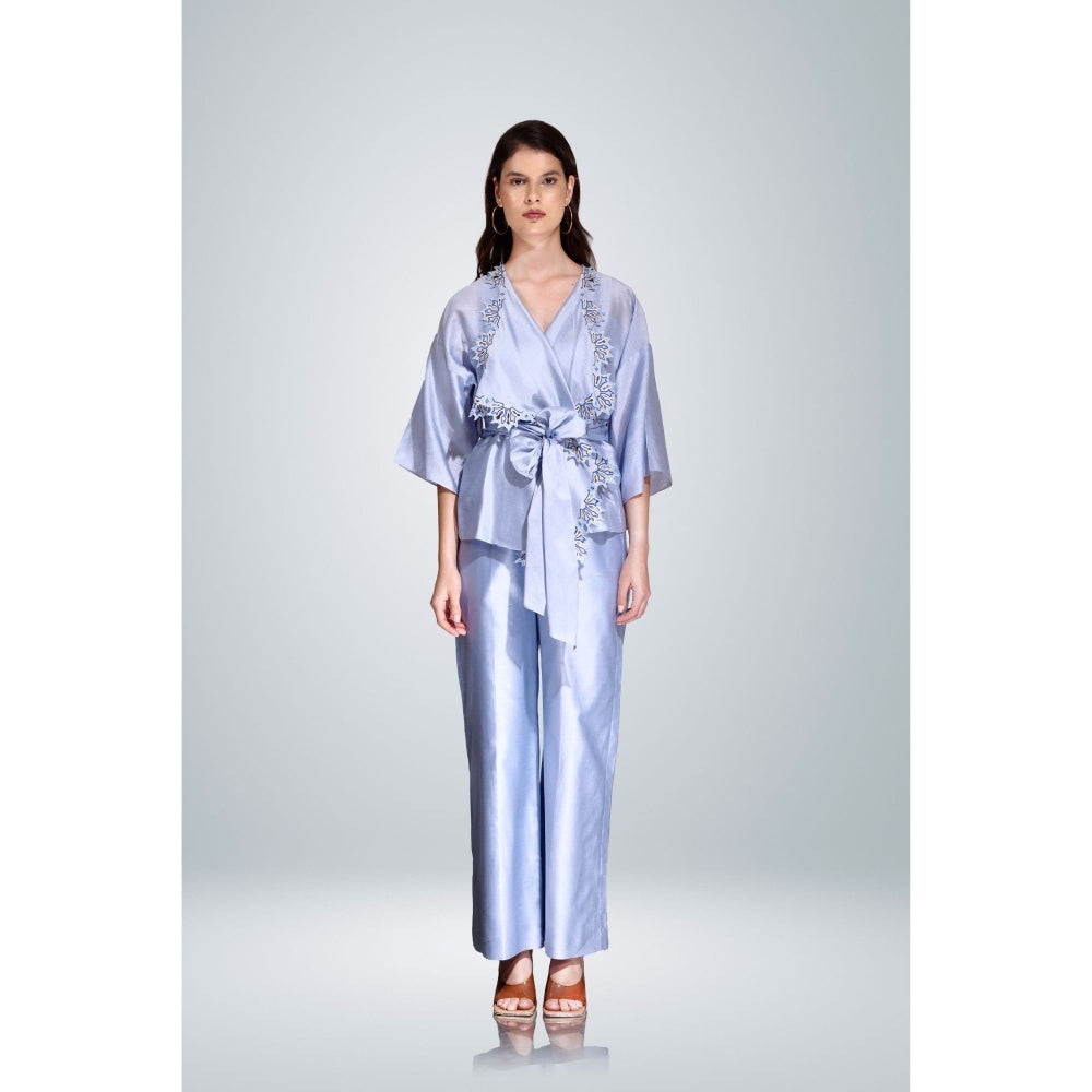 BETRUE Sky Blue Chanderi Silk Embroidered Shaket