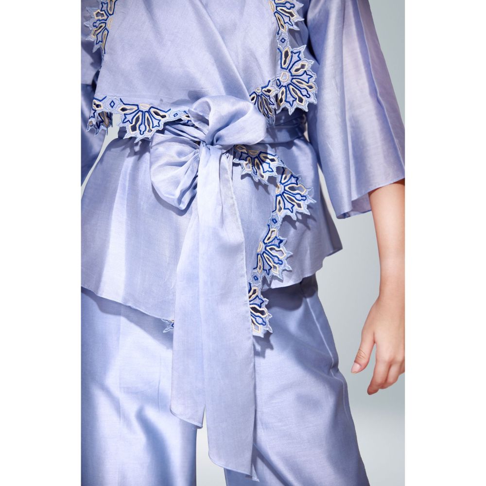 BETRUE Sky Blue Chanderi Silk Embroidered Shaket