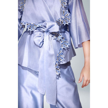 BETRUE Sky Blue Chanderi Silk Embroidered Shaket