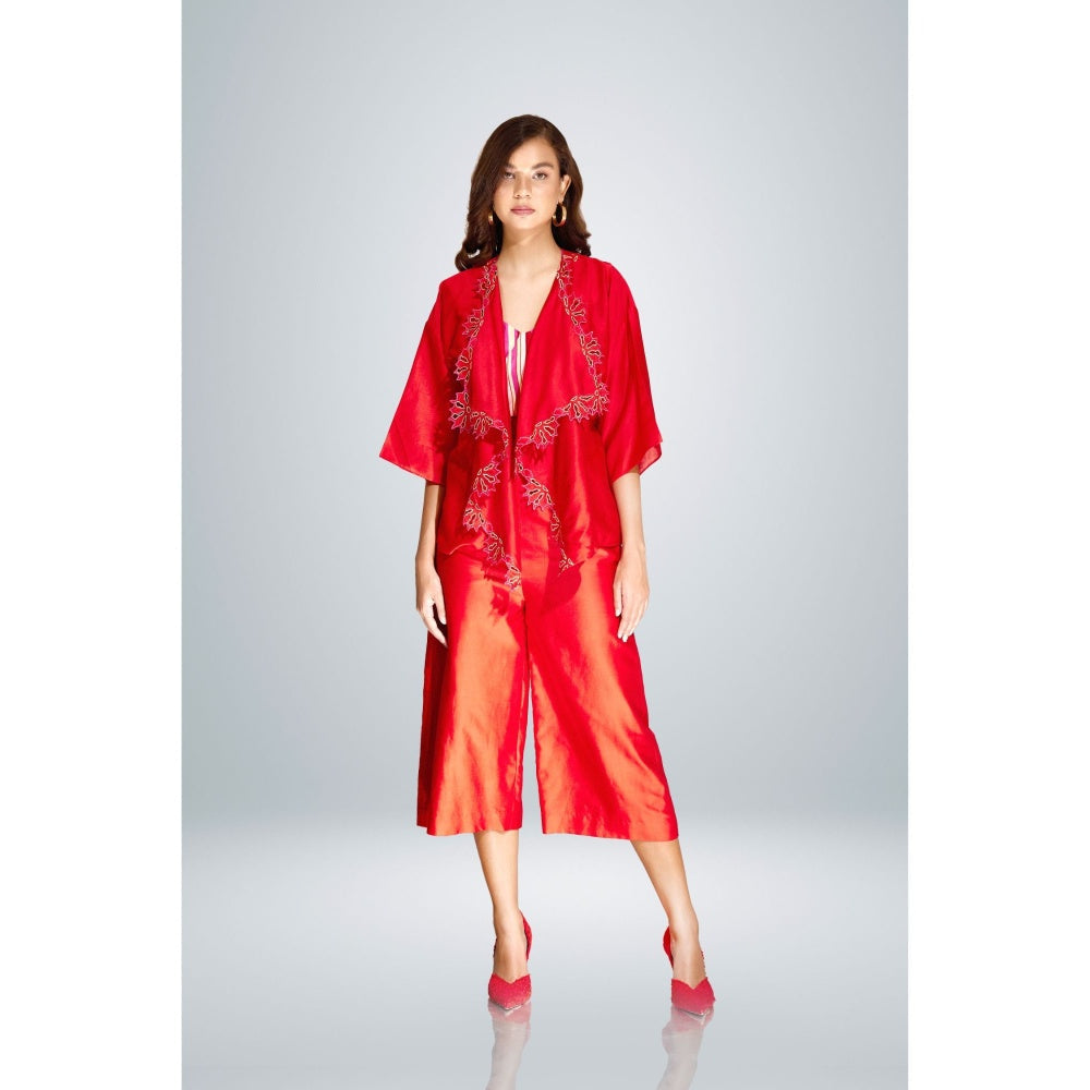 BETRUE Red Chanderi Silk Embroidered Shaket