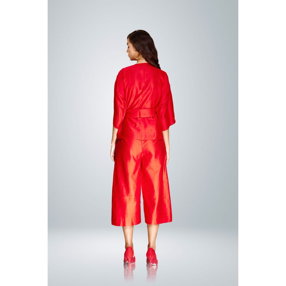 BETRUE Red Chanderi Silk Embroidered Shaket