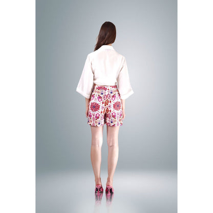 BETRUE White Mandala Silk Embroidered Wrap Shirt