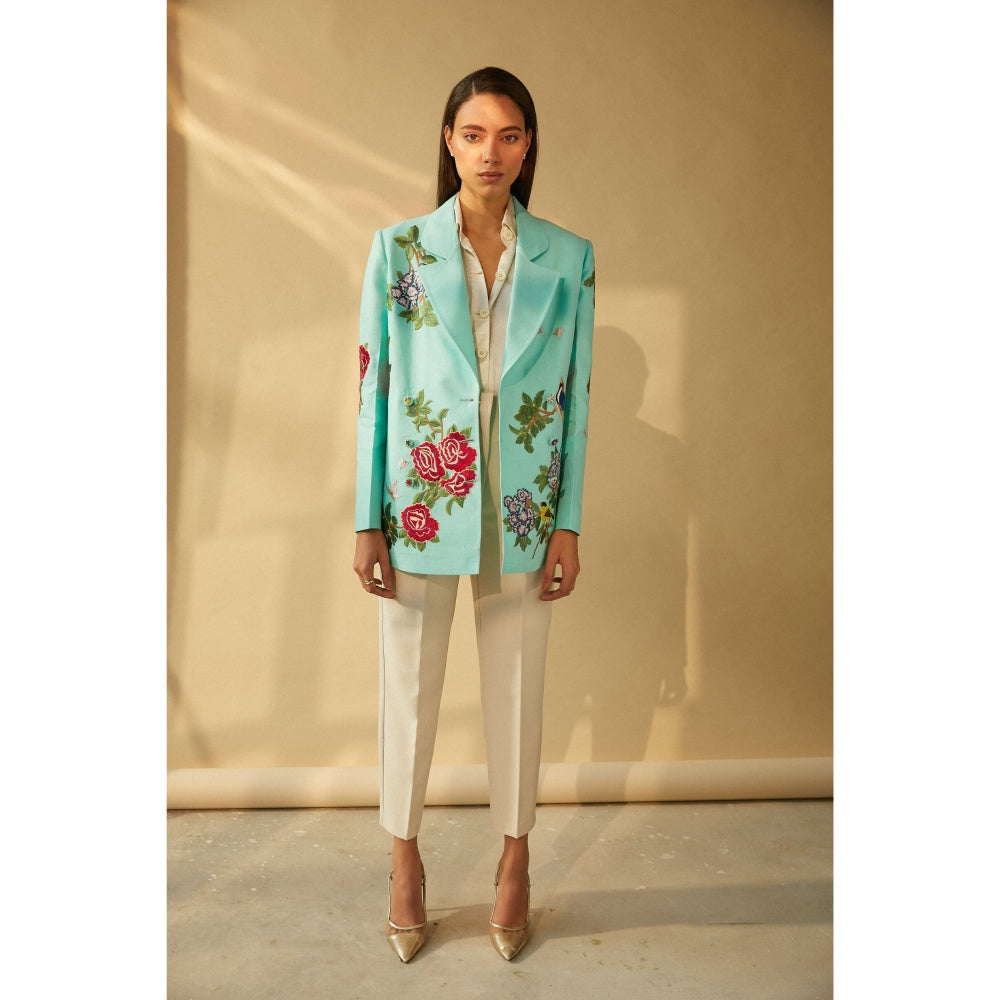BETRUE Aqua Box Jacket with Oriental Embroidery