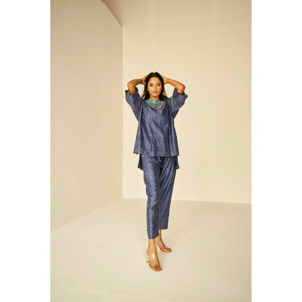 BETRUE Samarkand Boat Neck Embroidered Shibori Top and Pants Set (Set of 2)