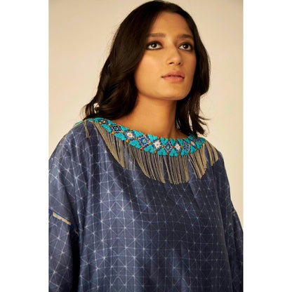 BETRUE Samarkand Boat Neck Embroidered Shibori Top and Pants Set (Set of 2)