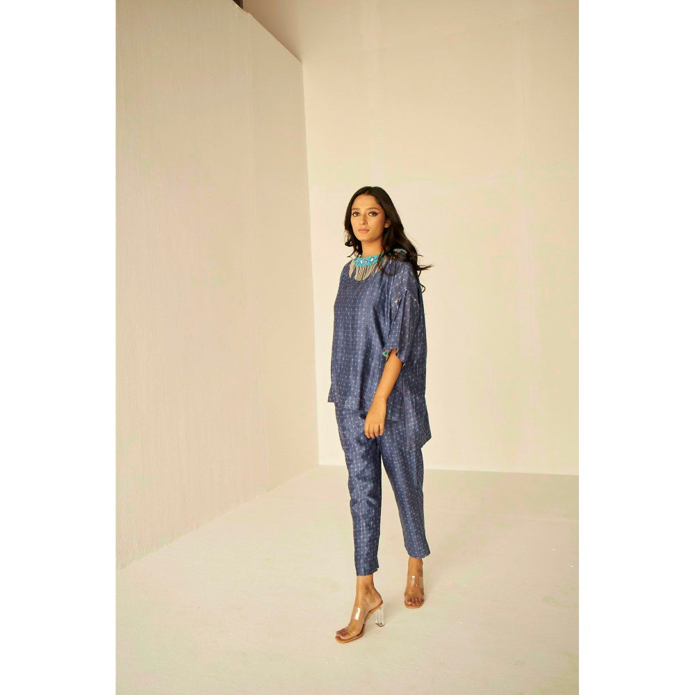 BETRUE Samarkand Boat Neck Embroidered Shibori Top and Pants Set (Set of 2)