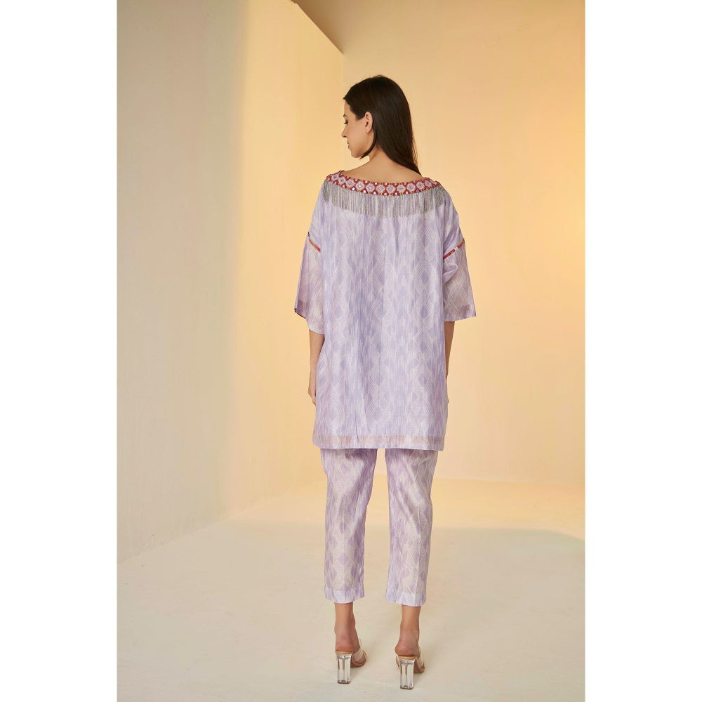 BETRUE Lilac- Samarkand Boat Neck Embroidered Shibori Top and Pants Set (Set of 2)