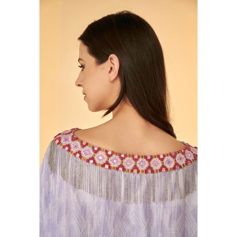 BETRUE Lilac- Samarkand Boat Neck Embroidered Shibori Top and Pants Set (Set of 2)